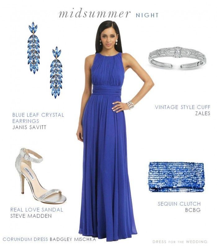 Blue formal dress for a wedding guest Cobalt Blue Dress Accessories, Blue Long Dress Outfit, Wedding Guest Outfit Formal, Blue Long Gown, Blue Dress Accessories, Wedding Guest Dress Inspiration, Evening Wedding Guest Dresses, Long Gown For Wedding, Cobalt Dress