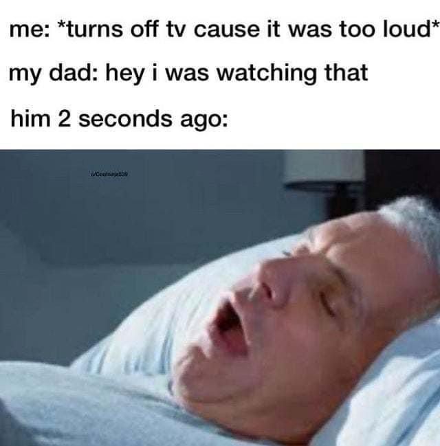 an older man laying in bed with his eyes closed and the caption reads, me turns off tv cause it was too loud