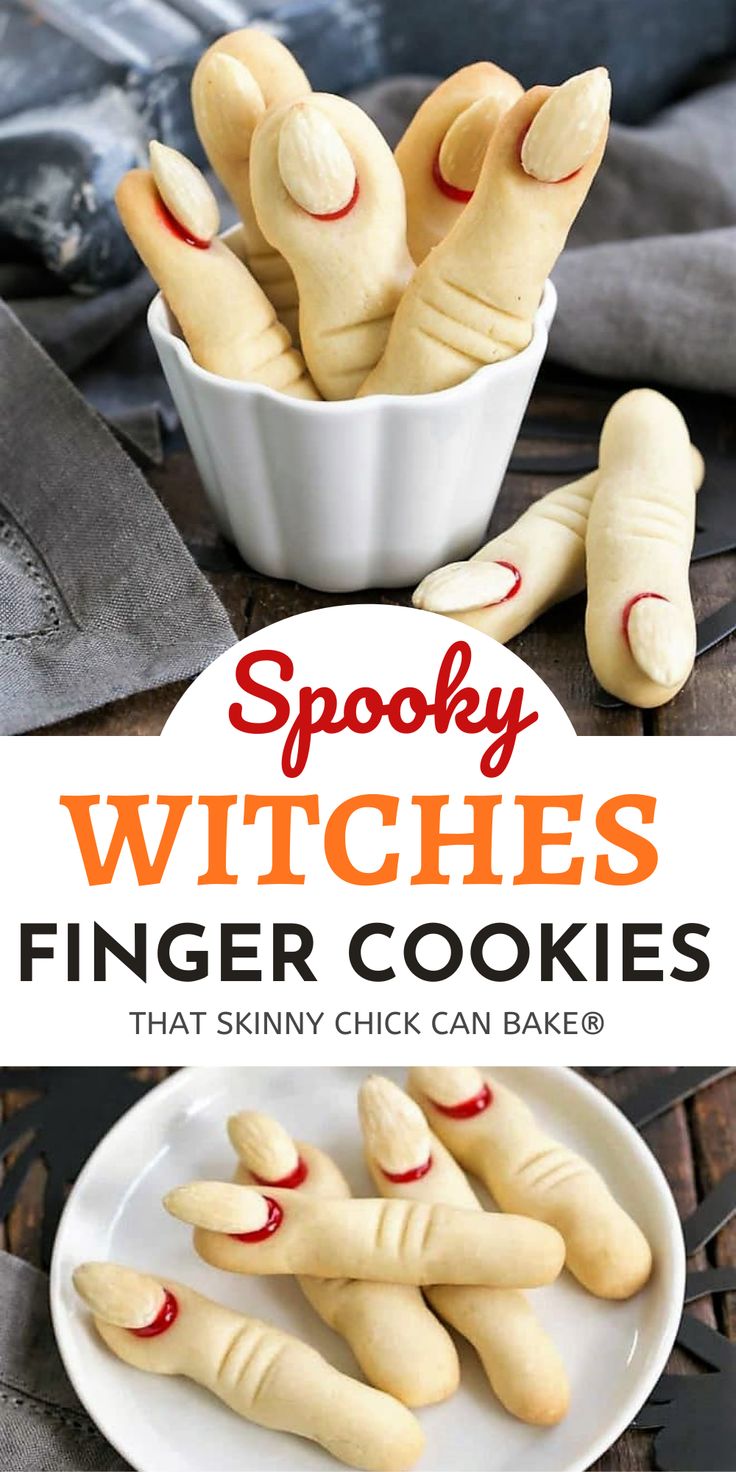 Midevil Costumes, Witch Fingers, Witch Finger Cookies, Pasteles Halloween, Witch Cookie, Finger Cookies, Halloween Cookie Recipes, Witches Fingers, Halloween Foods