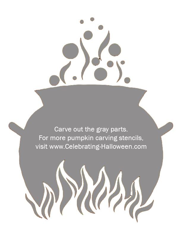 an image of a pot on fire with the words gone out the grey parts for more pumpkin carving stencils visit www celebrating - halloween com