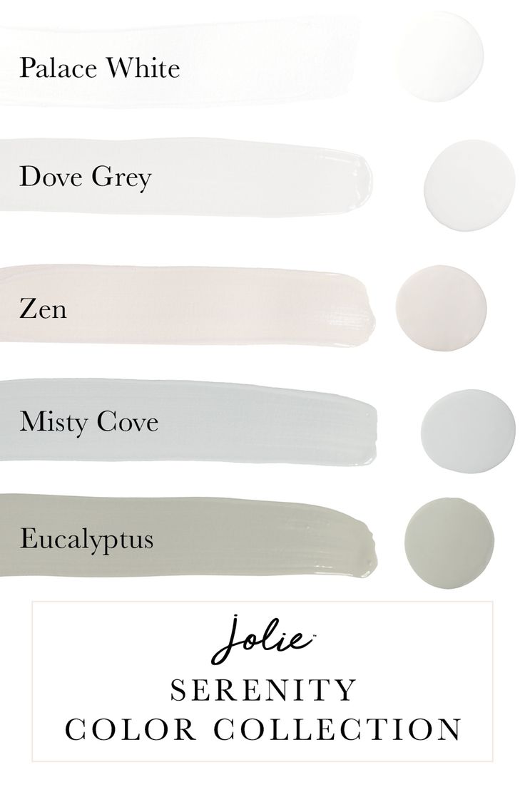 different shades of white paint with the words jolie's serenity color collection