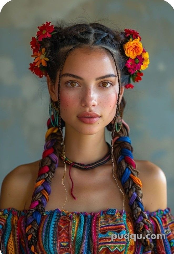 Mexican Hairstyles, Κούρεμα Bob, Hair Mistakes, Mexican Fashion, Flowers In Her Hair, Hippie Hair, Mexican Outfit, Fishtail Braid, Pretty Braided Hairstyles