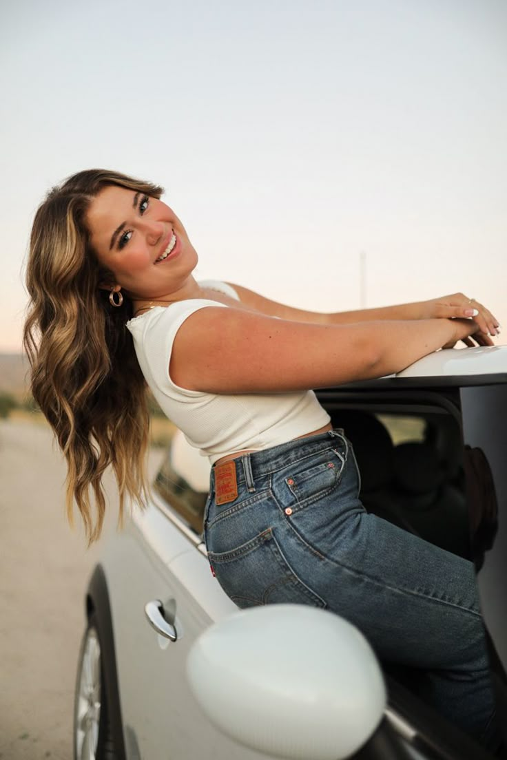 Car poses, girl poses, senior pictures, boise foothills Good Senior Picture Poses, Senior Session With Car, Senior Pics With Old Cars, Cute Car Photoshoot, Senior Poses With Truck, How To Pose With A Truck, First Car Photoshoot, Senior Car Picture Ideas, Senior Car Photoshoot