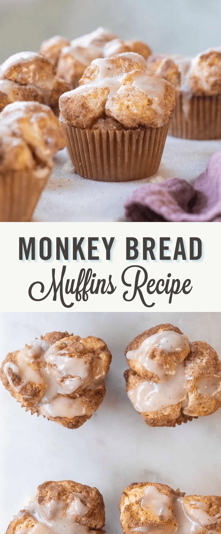 muffins with icing and cinnamon on top are shown in this collage