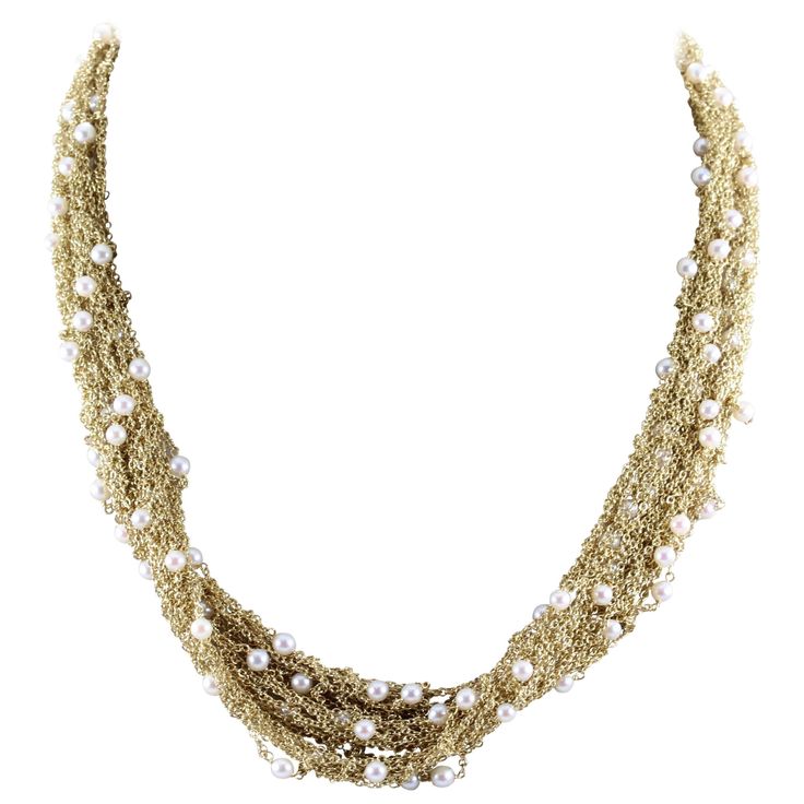 A delicate choker with seed pearls throughout a handmade 18K yellow gold soft mesh necklace. Handmade in Italy with fine craftsmanship and a seamless twist lock to secure its closure, a piece you will want to wear everyday. Length: 16 inches Unique Pearl Necklace, Gold Drop Necklace, Delicate Choker, Pearl Charm Necklace, Mesh Necklace, Golden South Sea Pearls, Special Necklace, Necklaces Gold, White Pearl Necklace