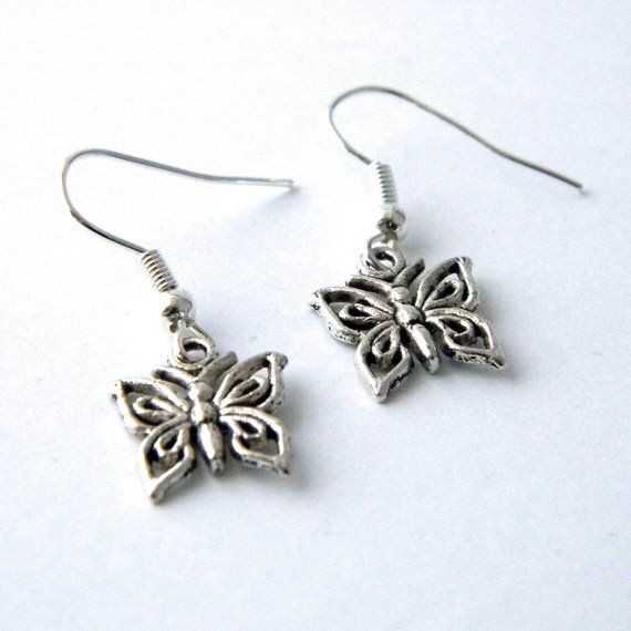 Silver Butterfly Earrings Dangle Earrings Butterfly Earrings Dangle, Silver Butterfly Earrings, Book Earrings, Bat Earrings, Plastic Earrings, Silver Butterfly, I Love Jewelry, Etsy Earrings Dangle, Butterfly Earrings