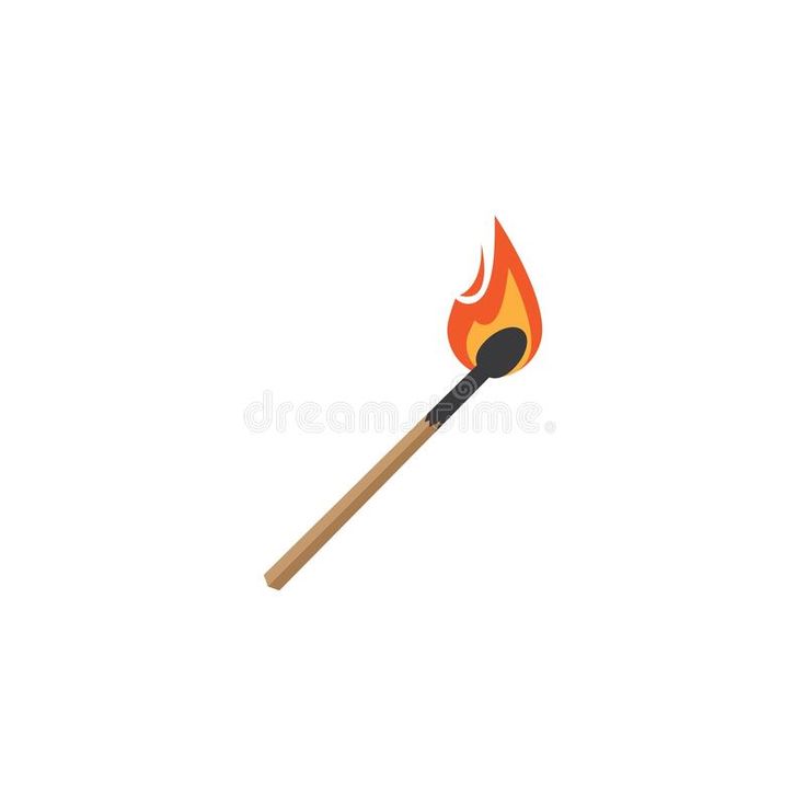 a matchstick with flame on white background royalty illustration