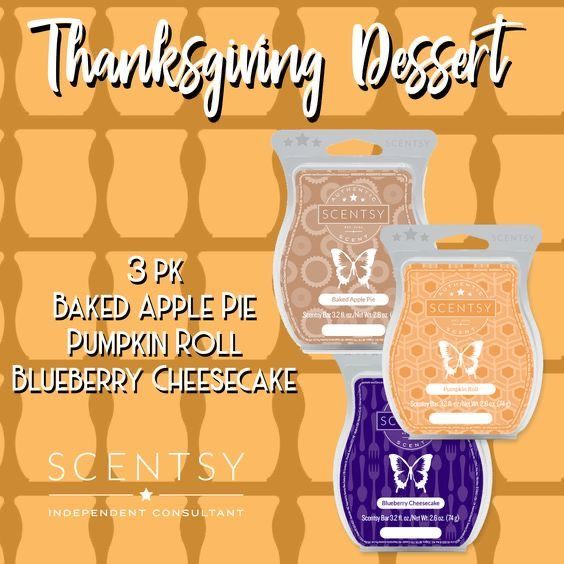 three different flavors of pumpkin pie and blueberry cheesecake are shown in front of an orange background