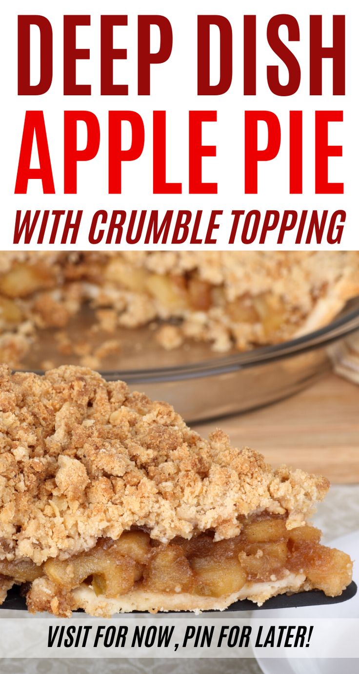 the cover of deep dish apple pie with crumble topping