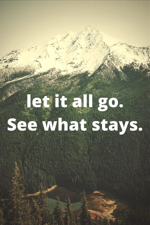 the words let it all go see what stays in front of a snowy mountain range