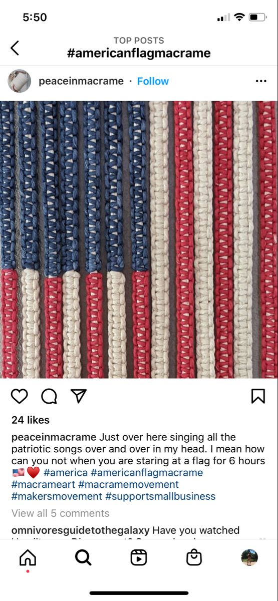 an american flag made out of beads is on the instagram page, and it appears to be fake