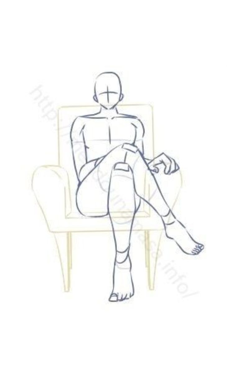 a drawing of a person sitting in a chair with their legs crossed and feet crossed