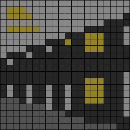 a black and yellow pixel pattern with white squares on the bottom, in grey and yellow