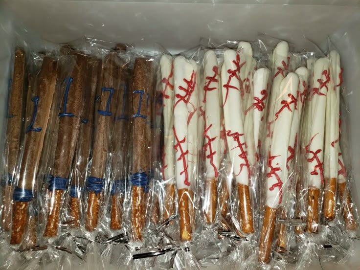 several different types of sticks wrapped in plastic