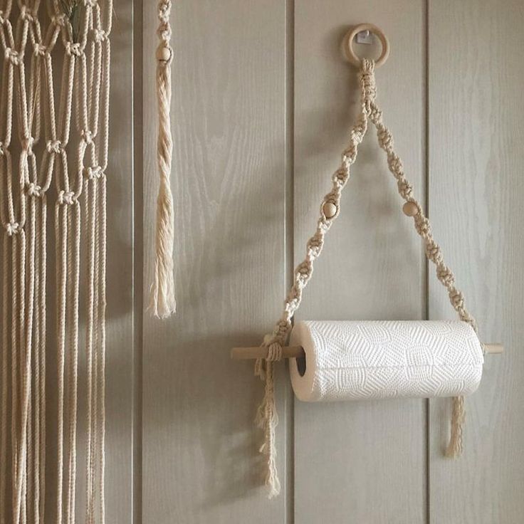 Macramé Paper Towel Holder - Sage & Sill Unique Paper Towel Holder, Tissue Paper Roll, Bedroom Sitting Room, Kitchen Paper Towel, Kitchen Paper, Boho Bathroom, Bohol, Kitchen Roll, Handmade Kitchens