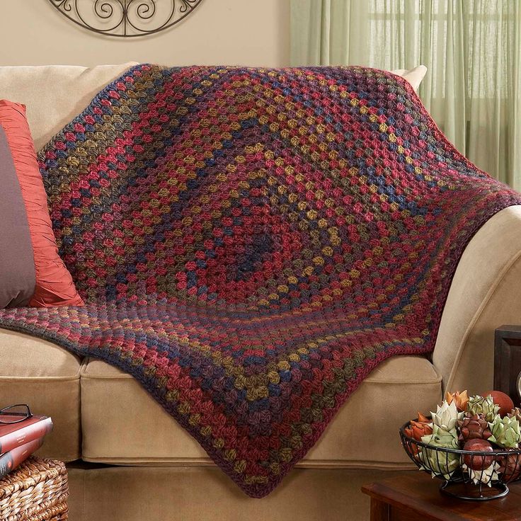 Great for beginning crocheters, this gorgeous throw takes the granny square technique, makes it a rectangle, and supersizes it into a stunning striped throw made with variegated worsted weight yarnno need to sew together motifs or change colors every row! Skill Level: Easy Stitches Used: Chain, slip stitch, double crochetTechniques Used: Working in the rndSize: 37 x 44" (94 x 112cm)Materials: Pattern as shown is made with 1 color of Herrschners Worsted Weight yarn. With this yarn, the pattern us Edges For Beginners, Throw Crochet, Crochet Edges, Crochet Granny Square Afghan, Yarn Accessories, Crochet Hook Set, Baby Embroidery, Easy Stitch, Striped Throw