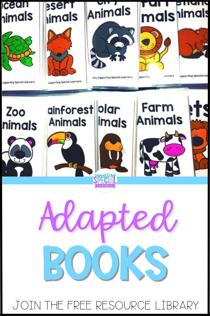 several books with animals on them and the title, adapted books join the free resources library