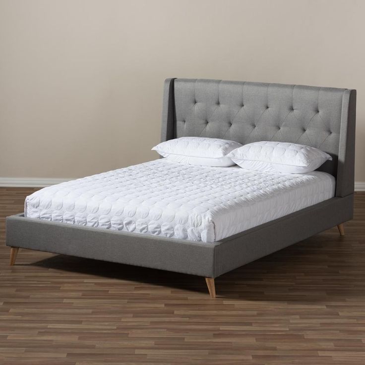 Baxton Studio Adelaide Retro Modern Light Grey Fabric Upholstered King Size Platform Bed FredCo theFredCo Storage Bed Queen, King Size Platform Bed, Winged Headboard, Platform Storage Bed, Platform Storage, King Storage Bed, Full Size Platform Bed, Queen Size Platform Bed, Modern Platform Bed