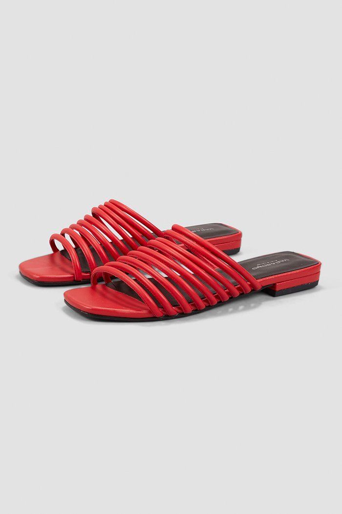 Vagabond Becky strappy red leather sandals | pipe and row #pipeandrow www.pipeandrow.com Vagabond Shoes, Strappy Flat Sandals, Red Leather Sandals, Toe Loop Sandals, Hello Lover, Leather Sandals Handmade, Strappy Sandals Flat, Low Heel Sandals, Cross Training Shoes