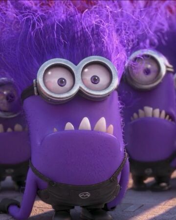 three purple minion characters with big eyes