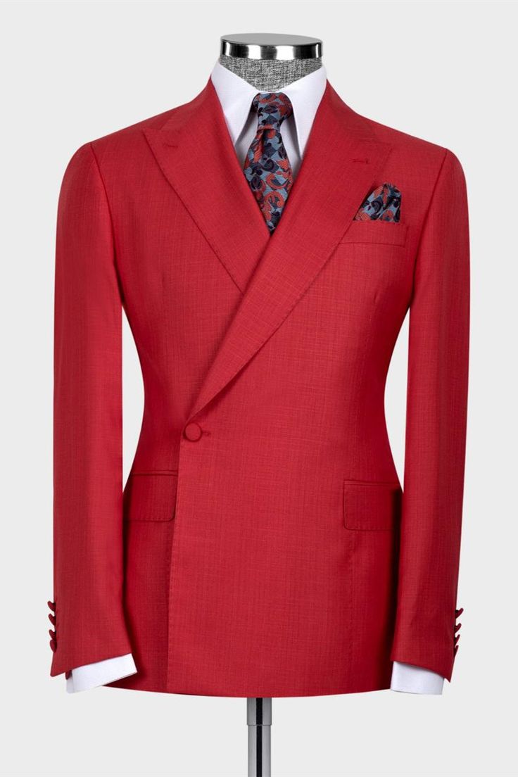 Buy Glen Chic Red One Button Two Pieces Prom Suits For Men Red Peaked Lapel men's suits from bradymensuit for cheap rush orders. Prom Suits For Men Red, Tuxedo Suit For Men, Lapel Wedding, Prom Men, Prom Suits For Men, Prom Tuxedo, Slim Fit Tuxedo, Prom Suits, Red Suit