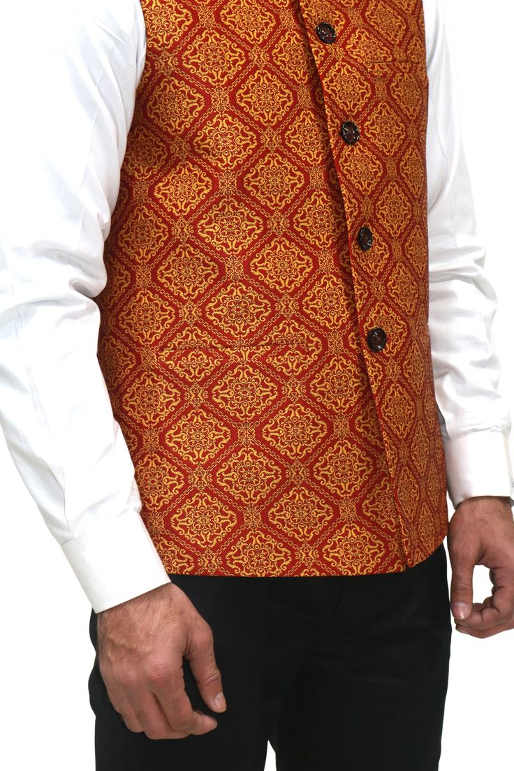 Nehru Collar waist coat/vest with five button closure at frontl. Luxurious Waist Coat/Vest is great for formal and occasional wear, . This garment comes with a slim fit and body wrapping shape , So kindly make sure to provide your proper measurement ,  You can get in multiple colours for the same, Perfect for any occasion be it formal, Party, New Year Christmas etc. Classic Nehru Jacket For Festive Semi-formal Occasions, Traditional Nehru Jacket For Semi-formal Transitional Season, Traditional Tailored Nehru Jacket For Semi-formal Occasions, Festive Formal Nehru Jacket With Button Closure, Festive Nehru Jacket With Button Closure, Traditional Fitted Bandhgala With Button Closure, Traditional Nehru Jacket With Button Closure For Formal Events, Festive Nehru Jacket With Button Closure For Semi-formal Occasions, Festive Nehru Jacket For Semi-formal Occasions