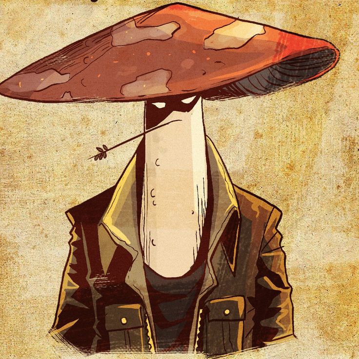 an illustration of a mushroom on top of a man's head