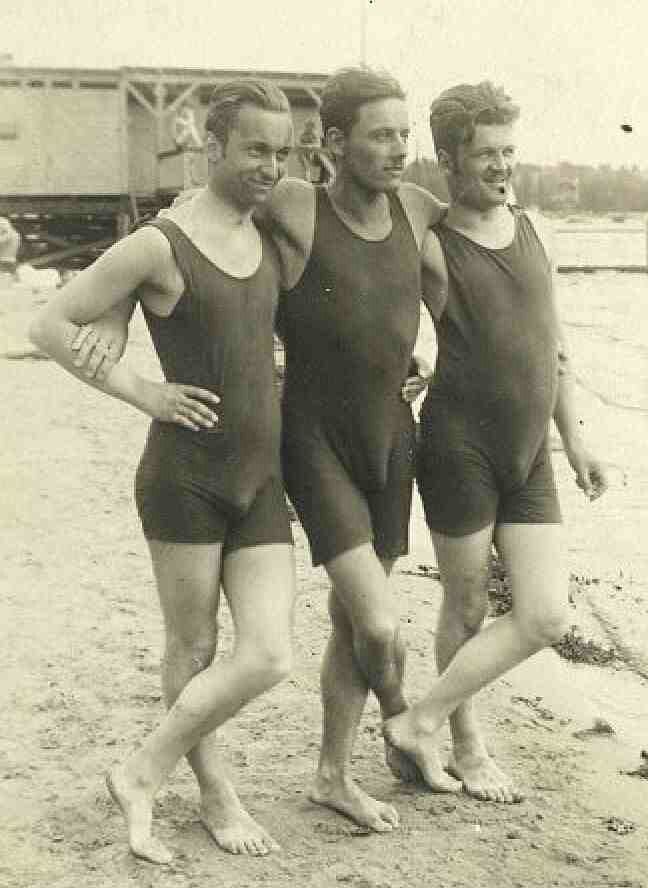 Vintage photo- three men on the beach in one-piece tanjk  bathing suit. Vintage Guys, Cow Boys, Jon Kortajarena, Francisco Lachowski, Vintage Swim, Andrew Christian, Vintage Swimwear, Vintage Everyday, David Gandy