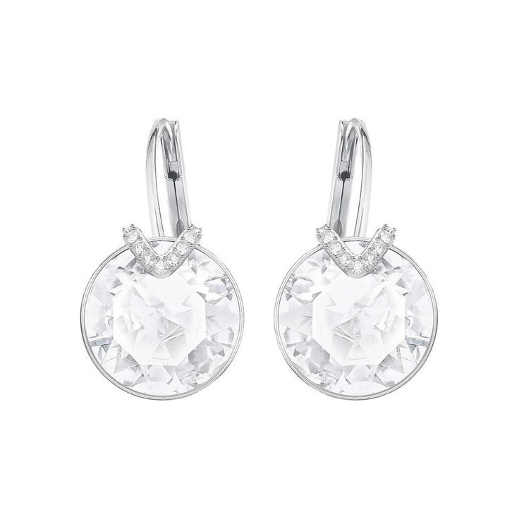 Take your look from day to night with these elegant and chic rhodium-plated earrings by Swarovski. These beautiful earrings showcase round clear crystals accented with a hint of clear crystal pave. Earrings are lever-backs and measure 3/4 inches in diameter. Swarovski Style #: 5292855 Swarovski Earrings, Swarovski Jewelry, Crystal Drop Earrings, Small Earrings, Large Earrings, Silver Drop Earrings, Online Earrings, Pierced Earrings, Earings Piercings