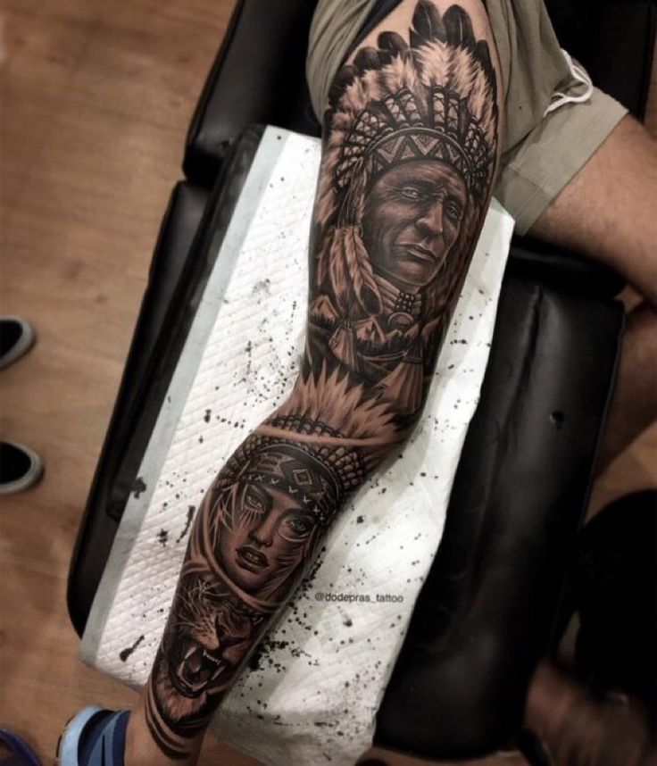 Native Indian Tattoos, Indian Tattoo Design, Tattoo Homme, Mangas Tattoo, Native American Tattoo, American Indian Tattoos, Full Leg Tattoos, Native American Tattoos, Native Tattoos