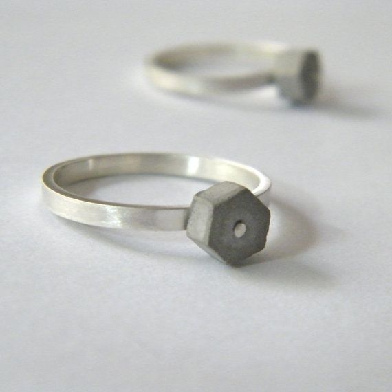 Hexagon silver and concrete stacking ring, by BAARA Jewelry Silver Open Ring Stackable Rings In Minimalist Style, Minimalist Adjustable Stackable Rings, Minimalist Silver Ring With Simple Design, Minimalist Sterling Silver Stackable Rings For Promise, Minimalist Sterling Silver Stackable Rings As Gift, Minimalist Sterling Silver Midi Rings For Promise, Adjustable Minimalist Midi Rings, Minimalist Silver Stackable Rings For Everyday Use, Adjustable Silver Midi Rings Minimalist Style