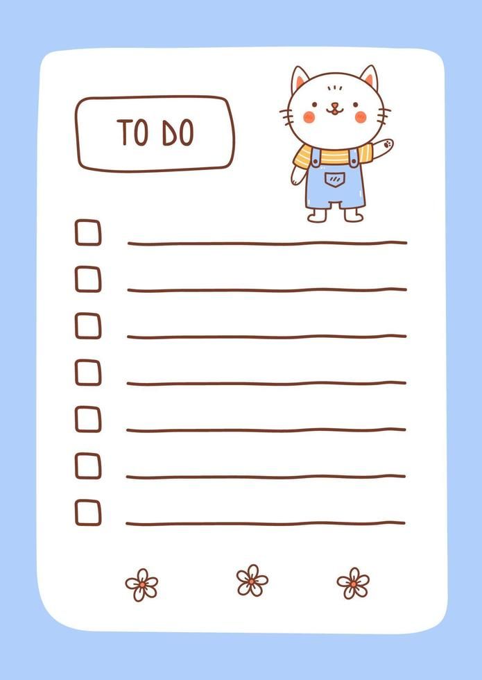 a cartoon cat is standing on top of a paper with the words to do written in it