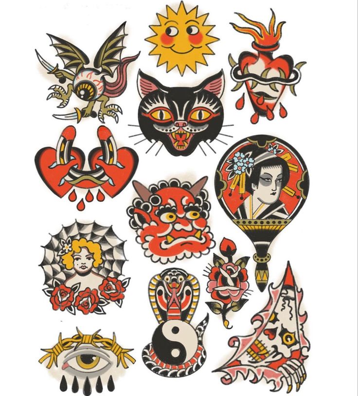 an assortment of temporary tattoos on a white background