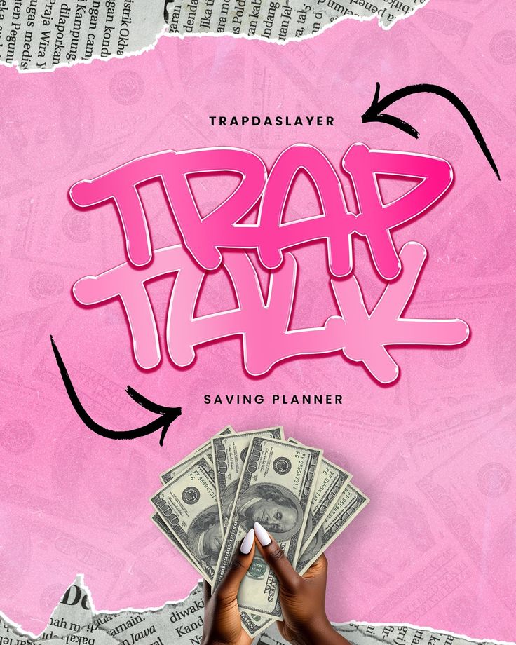 a pink poster with the words trap jam on it and money in front of it