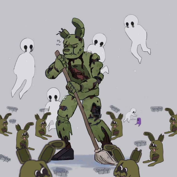 an image of a cartoon character with many ghost like creatures surrounding him and holding a broom