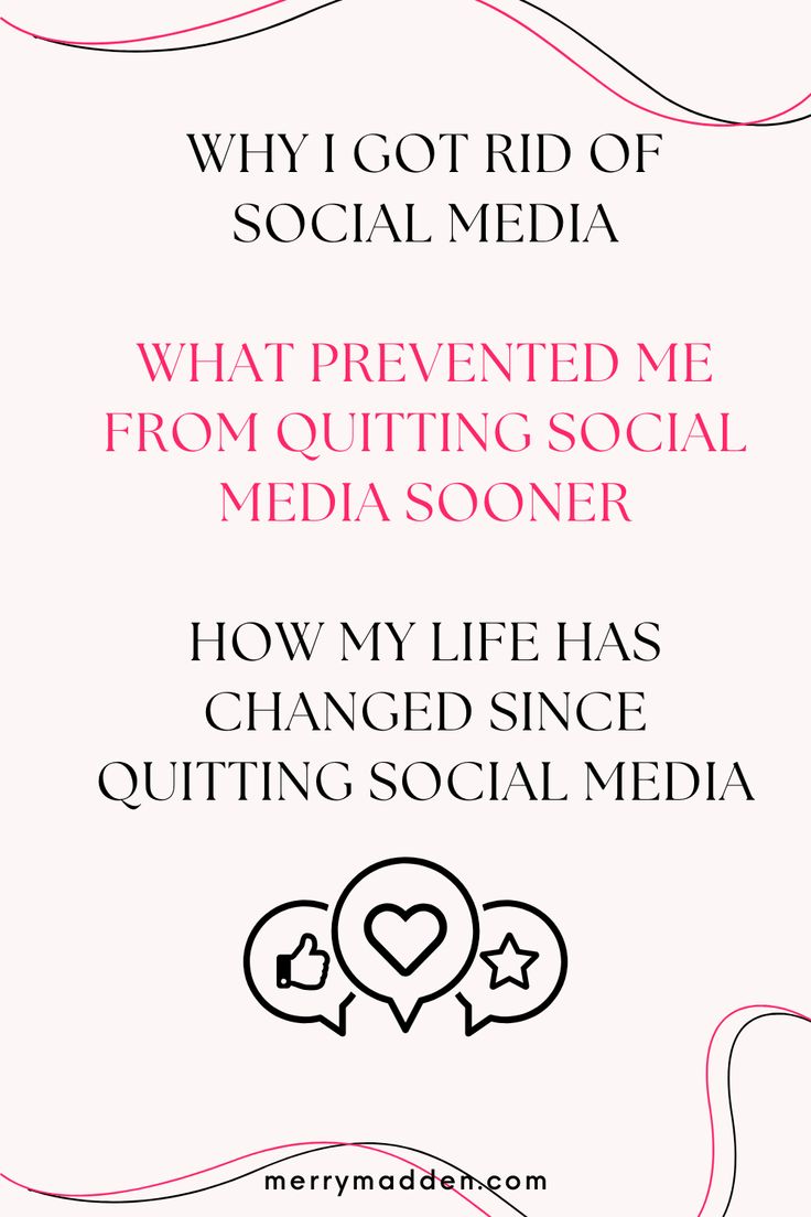 a pink and black poster with the words why i got rid of social media