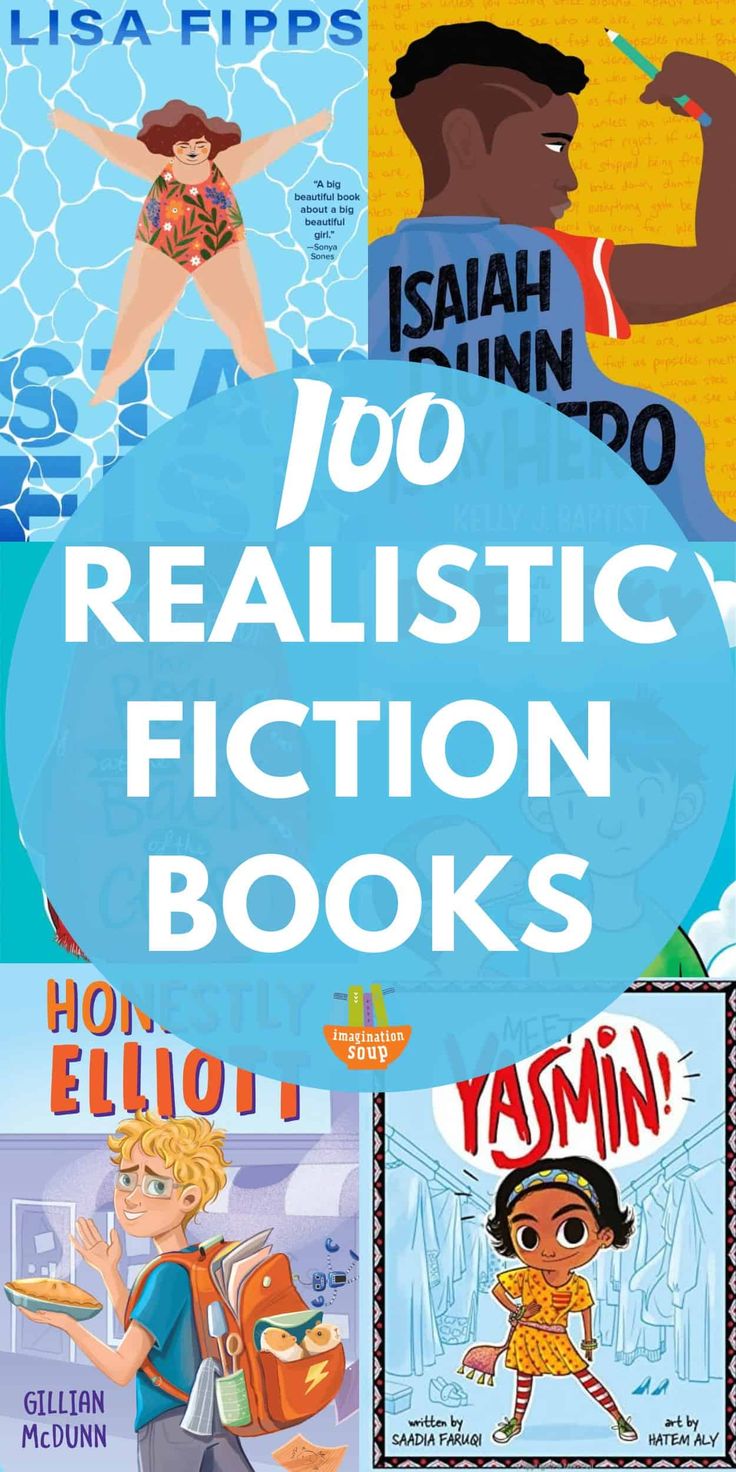 the cover of 100 realistic fiction books for kids and adults, including children's novels