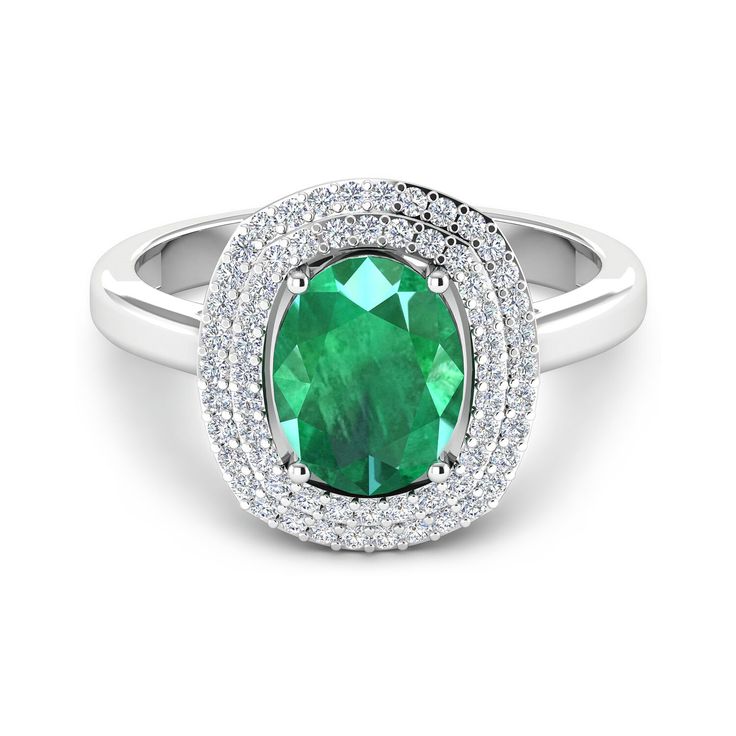 Ross-Simons - 1.60ct Emerald, .27ct t. w. Diamond Ring Oval Cut in 14kt White Gold. Size 8. Treat yourself to this luxurious ring. A stunning 1.60 carat emerald oval is sparked by .27 ct. t. w. diamonds in polished 14kt white gold. 3/8" wide. Diamond and emerald ring. Emerald birthstones are the perfect gift for May birthdays. Diamond Emerald Ring With Center Stone For Anniversary, Emerald Diamond Ring With Center Stone For Anniversary, Diamond White Emerald Ring With Halo Setting For Anniversary, Anniversary Emerald Ring With Diamond White Halo Setting, Formal Round Emerald Ring With Pave Setting, Dazzling Diamond Ring With Halo Setting, Emerald Cut, Dazzling Emerald Ring With Center Stone For Anniversary, Dazzling Anniversary Emerald Ring With Center Stone, Dazzling Emerald-cut Diamond Ring With Halo Setting