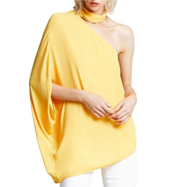 Exceptional Design, Quality, And Craftsmanship Rich Vibrant Marigold Color Very Versatile True To Size 10 Chic Yellow One-shoulder Top, Yellow One Shoulder Top For Summer, Elegant Yellow Summer Blouse, Elegant Yellow Tops For Summer, Elegant Yellow Summer Tops, Elegant Yellow Formal Tops, Elegant Yellow Blouse For Evening, Elegant Yellow Evening Blouse, Chic Yellow Top For Evening