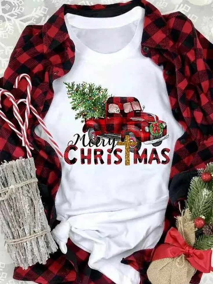 Christmas Blouses, Christmas Tshirts For Women, Christmas Tree Buffalo Plaid, Christmas Tee Shirts, Plaid And Leopard, Merry Christmas Tree, Plaid Sleeve, Vintage Short, Color Shirt