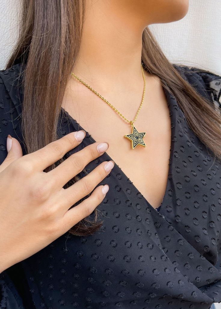 This is the perfect statment locket to style with your fit! Customize a fortune that is meaningful to you, or have us surprise you with one of ours! The link is below. Star Locket, The Star, Locket, Arrow Necklace, Onyx, Chain Necklace, Chain, Stars, Gold