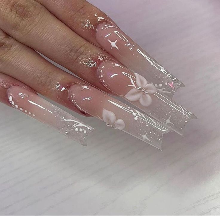 Long Nail Designs, Glamour Nails, Beige Nails, White Acrylic Nails, Summery Nails, Cute Acrylic Nail Designs, Blush Nails, Bling Acrylic Nails, Pretty Acrylic Nails