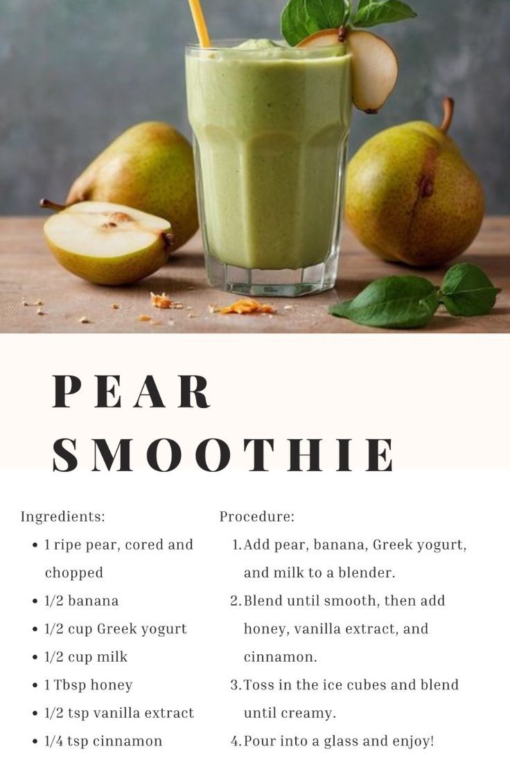 a recipe for pear smoothie on a table