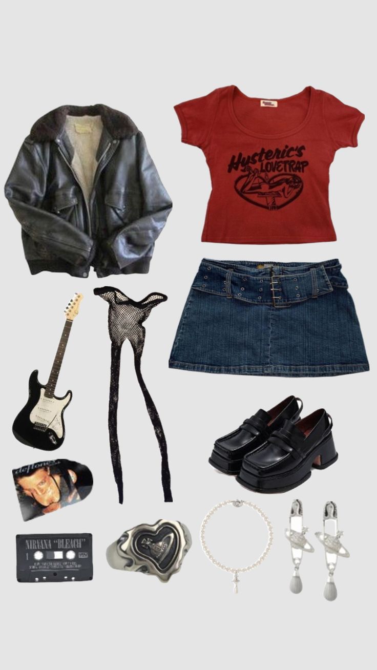 Concert Outfit October, Vintage Style Inspiration, Accessorising Outfits, Pop Aesthetic Outfits, Rockstar Gf Wardrobe, Queen Inspired Outfits, 90s Fashion Rock, Casual Rockstar Gf Outfits, Outfit Inspirations Y2k