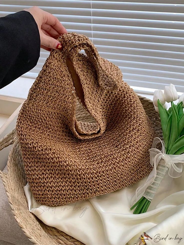 Bird in Bag - Straw Tote Bag Oversized Pattern, Straw Tote Bag, Straw Tote, Bird In Bag, Bag Bag, Color Khaki, Fashion Online Shop, Online Fashion, All Fashion