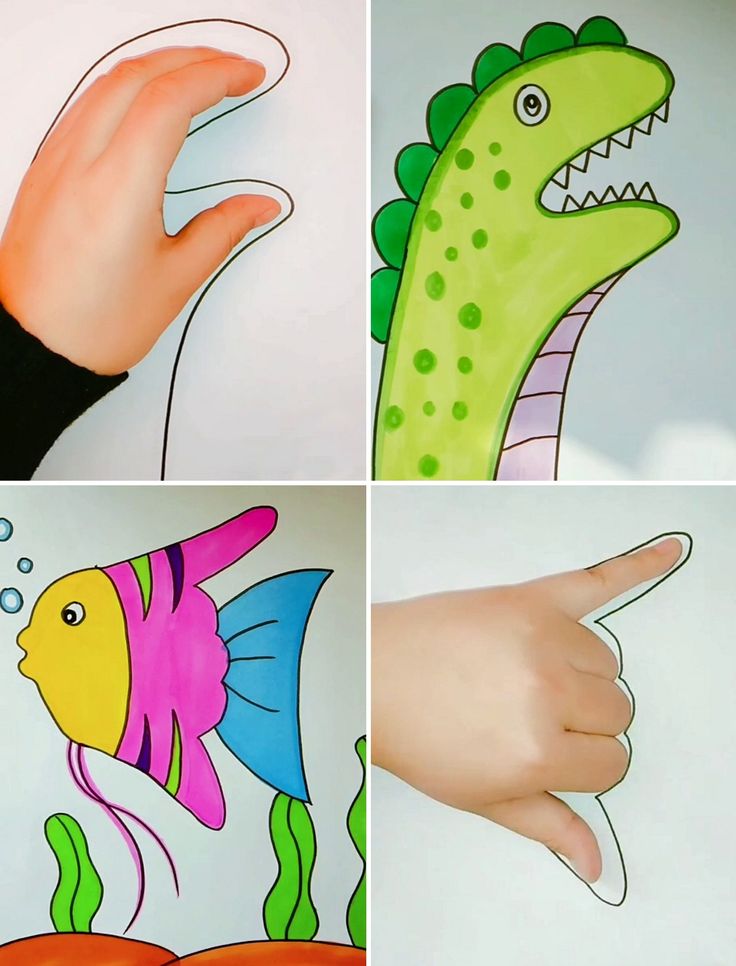 three pictures of different types of hand and finger puppets, with one pointing at the other