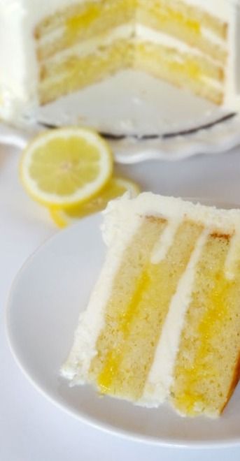 a slice of lemon cake on a plate