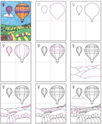 how to draw hot air balloons in the sky with pictures and instructions for each balloon