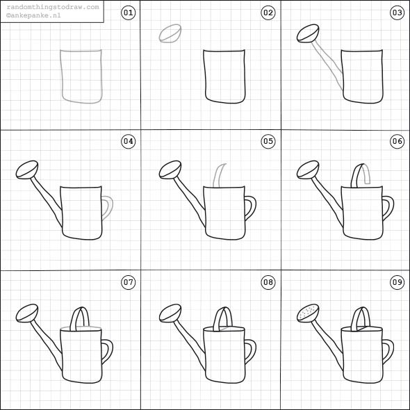 how to draw a watering can step by step with pictures and instructions for beginners