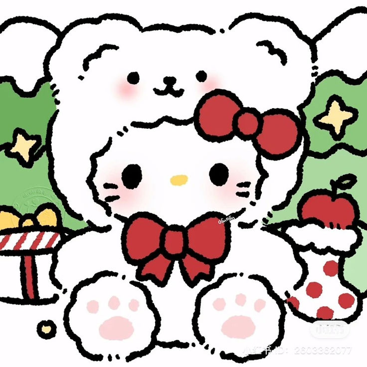 an image of a hello kitty with christmas decorations